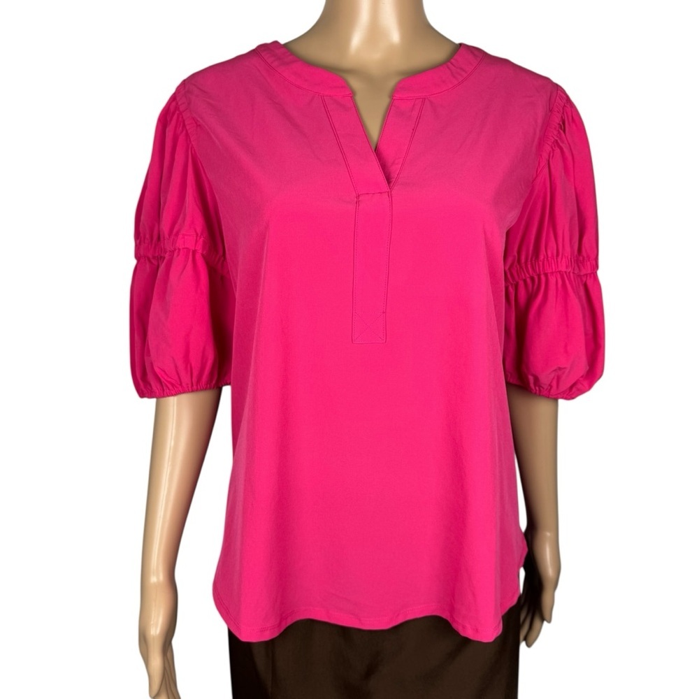 New Chico's Short Puff Sleeve Pink Blouse Size 2 US 12
